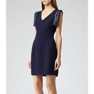 Reiss Navy Blue Riviera Sequin Short Sleeve Mini Cocktail Sheath Dress Size 0